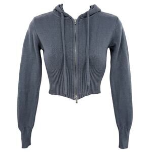 Edikted Cropped Hooded Zip Up Knit Jacket Navy Blue Womens Extra Small Lounge